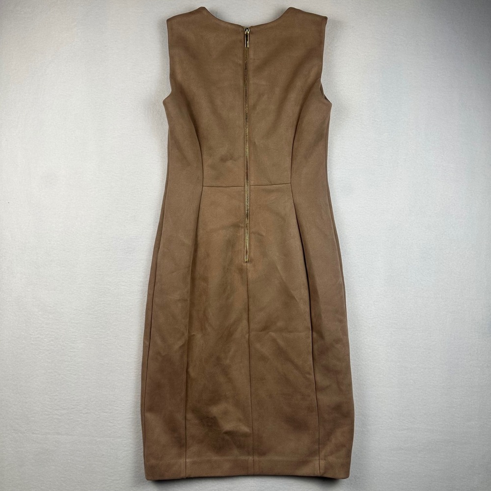 Calvin Klein Sheath Dress Women 6 Brown Faux Suede Sleeveless Minimalist Chic